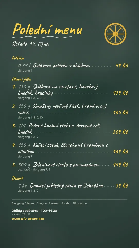 Story s poledním menu na Instagramu